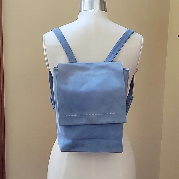 DKNY Blue Backpack Purse Silver Logo Adjustable Straps New DKNY Maxine Backpack Leather Light Midnight Blue | eBay main image 4